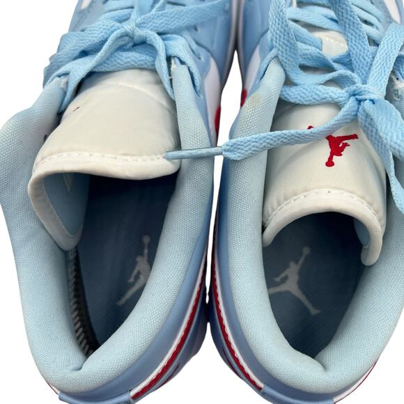 Nike Air Jordan 1 Low Blue Red White Leather Swoosh Womens 11 DC0774-164 Sneaker - Picture 9 of 16
